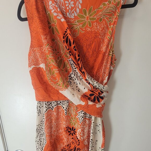 Julie Dillon womens dress size 8 orange floral print 100% silk - Picture 2 of 4
